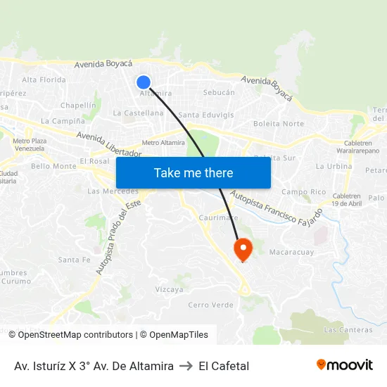 Av. Isturíz X 3° Av. De Altamira to El Cafetal map