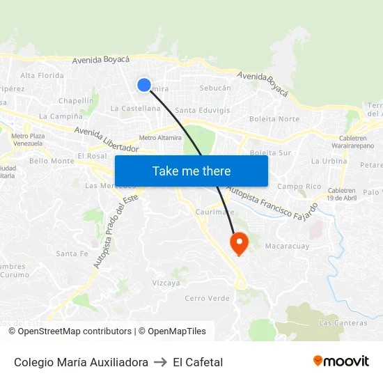 Colegio María Auxiliadora to El Cafetal map