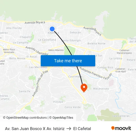 Av. San Juan Bosco X Av. Istúriz to El Cafetal map