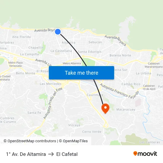 1° Av. De Altamira to El Cafetal map