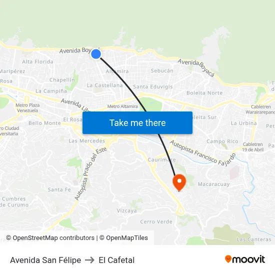 Avenida San Félipe to El Cafetal map
