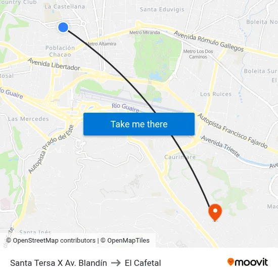 Santa Tersa X Av. Blandín to El Cafetal map