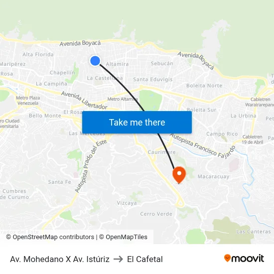 Av. Mohedano X Av. Istúriz to El Cafetal map