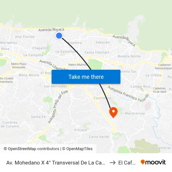 Av. Mohedano X 4° Transversal De La Castellana to El Cafetal map
