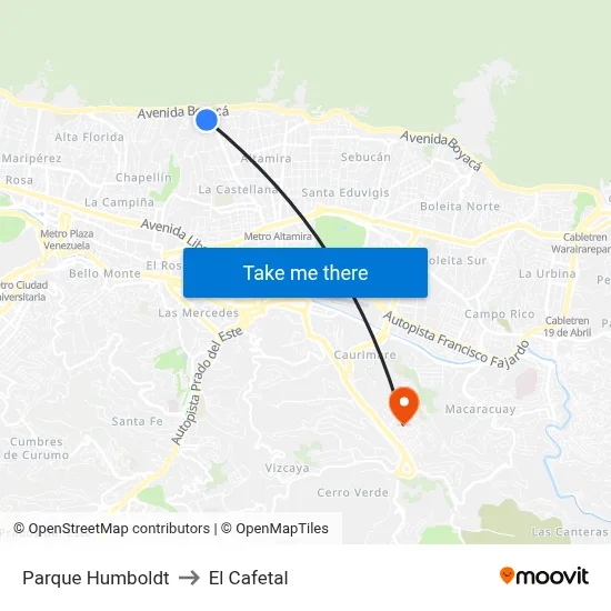 Parque Humboldt to El Cafetal map