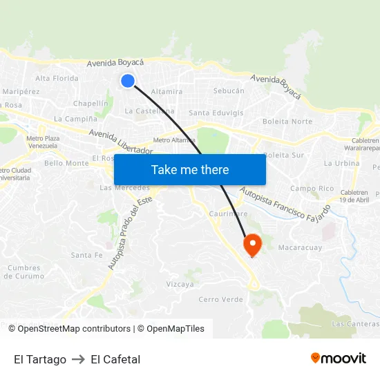El Tartago to El Cafetal map