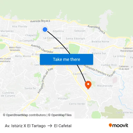 Av. Istúriz X El Tartago to El Cafetal map