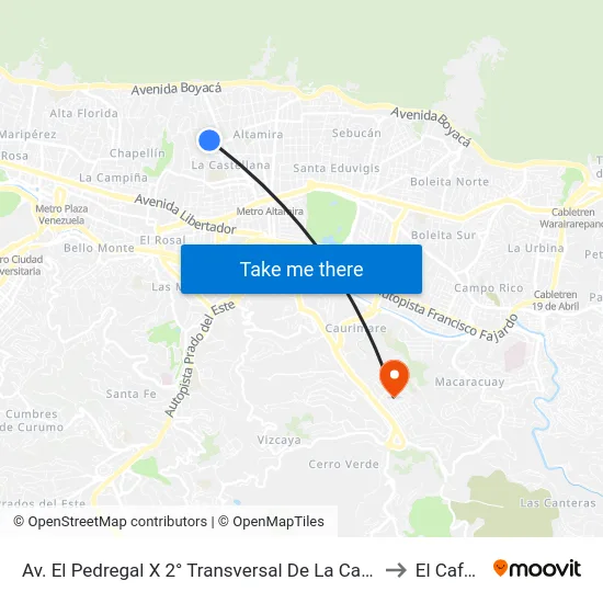 Av. El Pedregal X 2° Transversal De La Castellana to El Cafetal map
