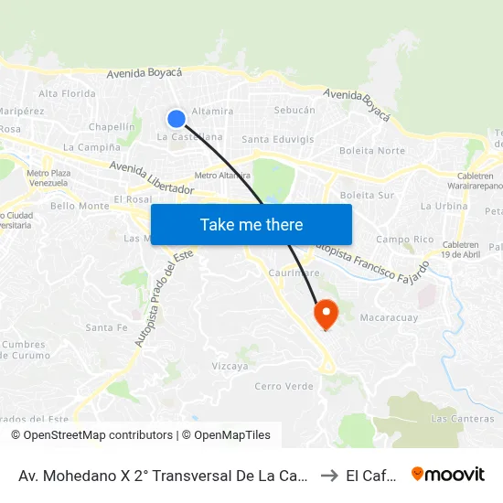Av. Mohedano X 2° Transversal De La Castellana to El Cafetal map