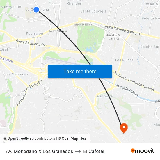 Av. Mohedano X Los Granados to El Cafetal map
