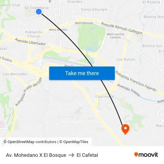 Av. Mohedano X El Bosque to El Cafetal map