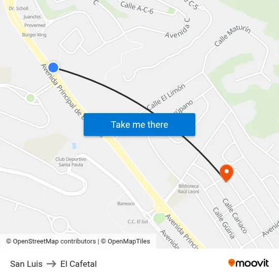 San Luis to El Cafetal map
