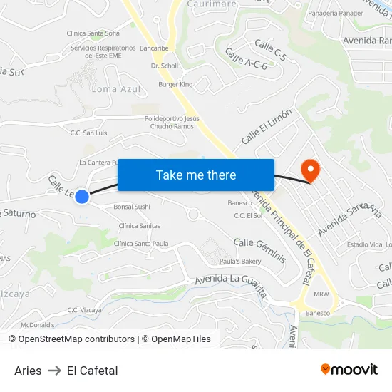 Aries to El Cafetal map