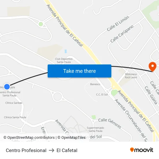 Centro Profesional to El Cafetal map