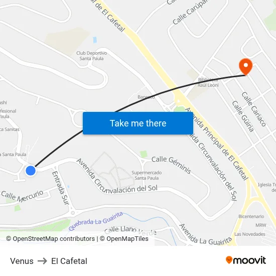 Venus to El Cafetal map