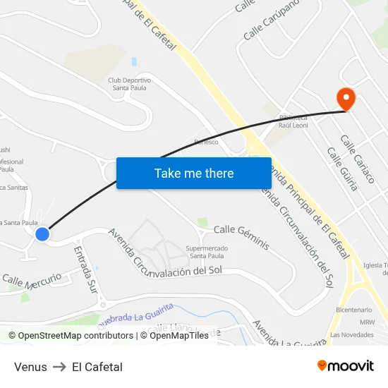 Venus to El Cafetal map