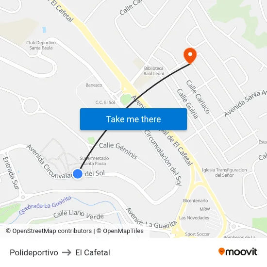 Polideportivo to El Cafetal map