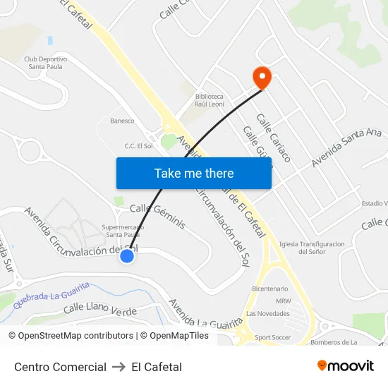 Centro Comercial to El Cafetal map