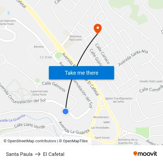 Santa Paula to El Cafetal map
