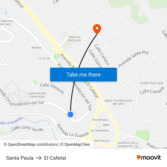 Santa Paula to El Cafetal map
