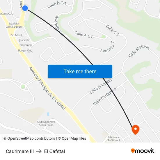 Caurimare III to El Cafetal map