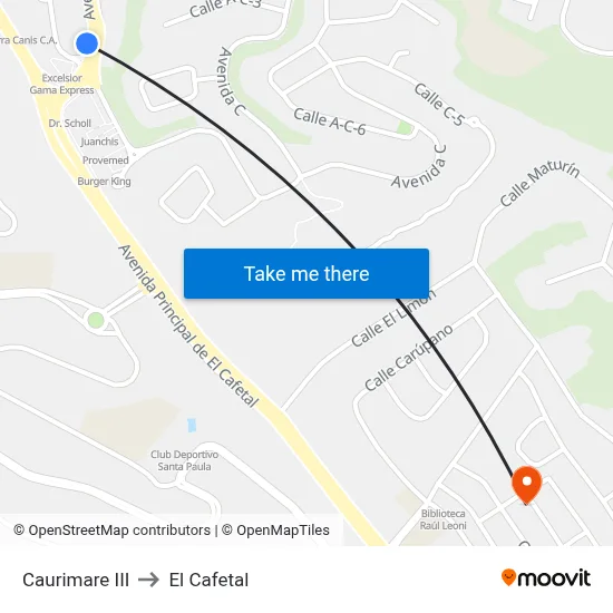 Caurimare III to El Cafetal map