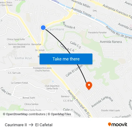 Caurimare II to El Cafetal map