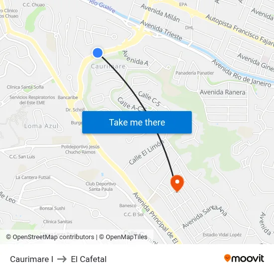 Caurimare I to El Cafetal map