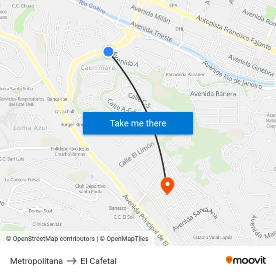 Metropolitana to El Cafetal map