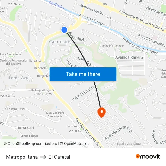 Metropolitana to El Cafetal map