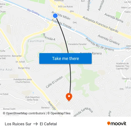 Los Ruices Sur to El Cafetal map