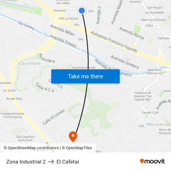 Zona Industrial 2 to El Cafetal map