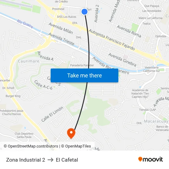 Zona Industrial 2 to El Cafetal map