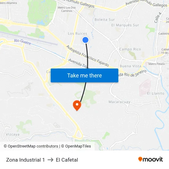 Zona Industrial 1 to El Cafetal map