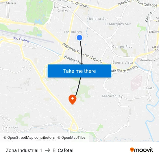 Zona Industrial 1 to El Cafetal map