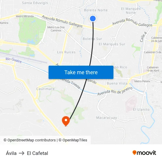 Ávila to El Cafetal map