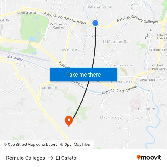 Rómulo Gallegos to El Cafetal map