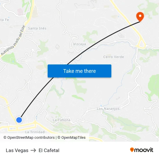 Las Vegas to El Cafetal map