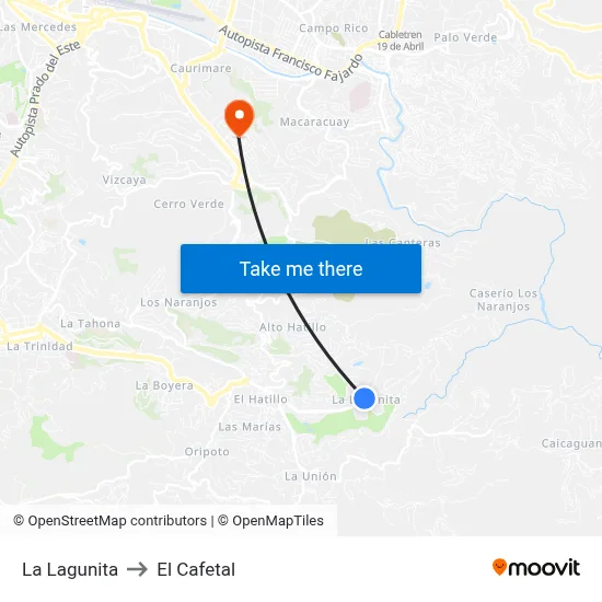 La Lagunita to El Cafetal map