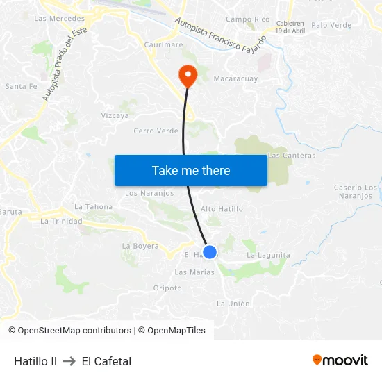 Hatillo II to El Cafetal map