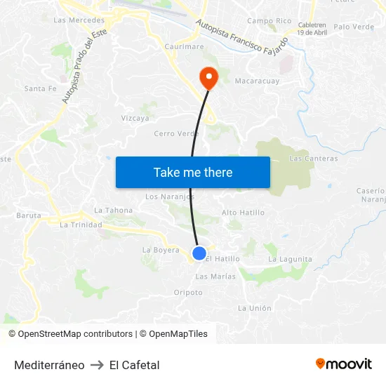 Mediterráneo to El Cafetal map