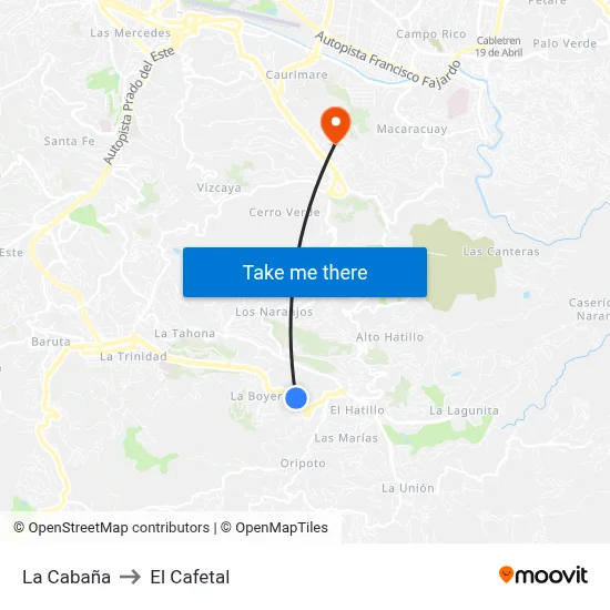 La Cabaña to El Cafetal map