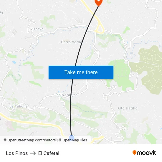 Los Pinos to El Cafetal map