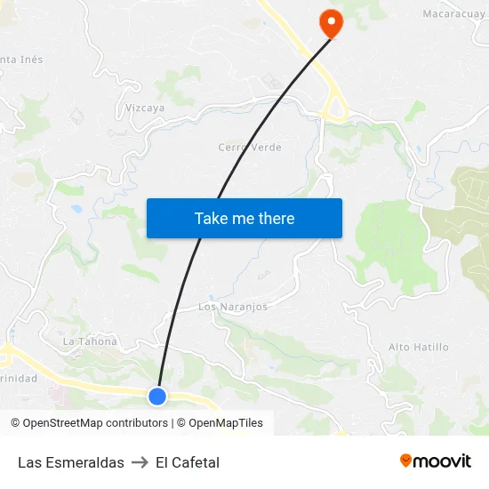 Las Esmeraldas to El Cafetal map