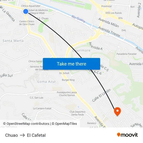 Chuao to El Cafetal map