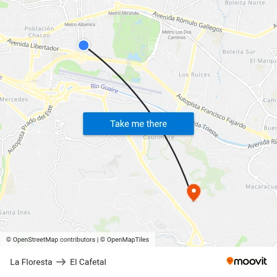 La Floresta to El Cafetal map