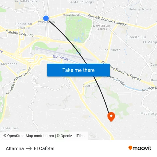 Altamira to El Cafetal map