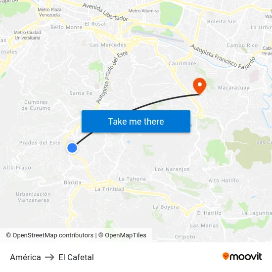 América to El Cafetal map