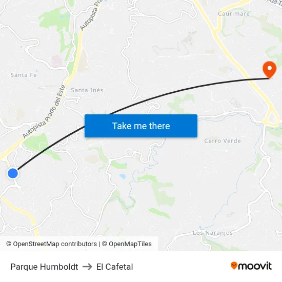 Parque Humboldt to El Cafetal map