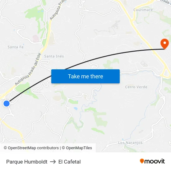 Parque Humboldt to El Cafetal map